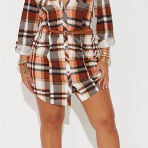 🤎Fashion Nova Multicolor Plaid Shirt Dress
